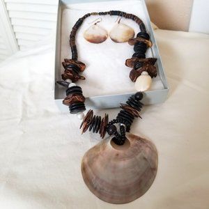 Brown & Black w/Pearl Shell Necklace & Earrings